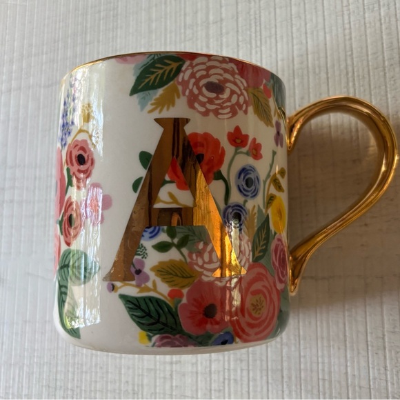 Anthropologie Other - Anthropologie Floral Monogram Mug with Gold Accent
